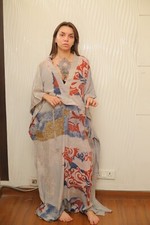 Vestido longo feminino crepe seda Kaftan off white vestido maxi túnica PS KFN2797 comprar usado  Enviando para Brazil