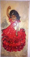 Pintura a óleo vintage Mas Léon Gasser dançarina de flamenco espanhola menina cigana mulher, usado comprar usado  Enviando para Brazil