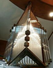 Usado, Lámpara de araña triangular de latón Art Deco rara de colección - Lámpara de luz de varilla de vidrio antigua segunda mano  Embacar hacia Argentina