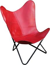 Silla mariposa vintage de cuero rojo hecha a mano silla de jardín con brazo relajado segunda mano  Embacar hacia Mexico