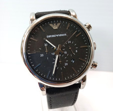 Usado, Emporio Armani AR-1828 relógio cronógrafo masculino mostrador preto pulseira de couro 44mm nova batalha comprar usado  Enviando para Brazil