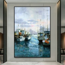 Velero Harbor Coast pintura al óleo sobre lienzo arte abstracto moderno pintado a mano segunda mano  Embacar hacia Mexico