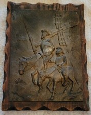 Painel de madeira 10" por 13" vintage esculpido Don Quixote & Sancho Pança friso; Espanha comprar usado  Enviando para Brazil