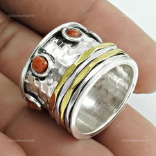 Redondo Natural Coral Artesano Nuevo Giratorio Meditación Anillo Talla 6.5 Plata comprar usado  Enviando para Brazil