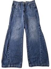 Jeans feminino armação 29 Le Baggy Palazzo perna larga azul denim costura dupla Y2K, usado comprar usado  Enviando para Brazil