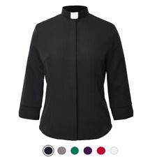 Camisa feminina clero padre pastor ministro blusa com gola aba manga 3/4 comprar usado  Enviando para Brazil