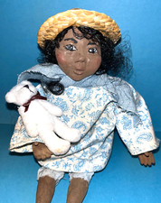 Muñeca hecha a mano arte popular esculpida negra autocubierta 9" firmada por Marina Cantlon segunda mano  Embacar hacia Mexico