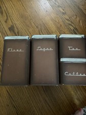 Usado, Conjunto de vasilha de lata de cozinha vintage MCM farinha chá açúcar café comprar usado  Enviando para Brazil