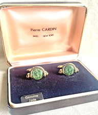Abotoaduras PIERRE CARDIN genuínas de jade folheadas a ouro década de 1970 estoque de loja vintage na caixa comprar usado  Enviando para Brazil