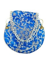 Bolsa Potli Floral Bordada de Seda Azul Real – Bolsa de Casamento Pérola Beading, usado comprar usado  Enviando para Brazil