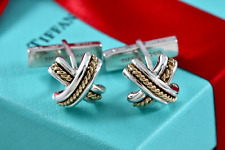 Abotoaduras masculinas vintage Tiffany & Co. ouro 18K e prata assinatura "X" corda de torção comprar usado Abotoaduras masculinas vintage Tiffany & Co. ouro 18K e prata assinatura "X" corda de torção comprar usado  Enviando para Brazil