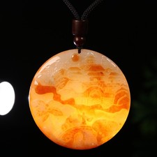 Pingente de jade 100% natural verde vermelho grau A certificado paisagem 山水 10760, usado comprar usado  Enviando para Brazil