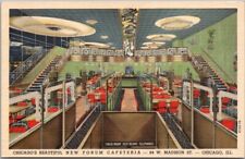 Cartão postal CHICAGO Illinois "NOVO FÓRUM CAFETERIA" restaurante Curteich linho c1939 comprar usado  Enviando para Brazil