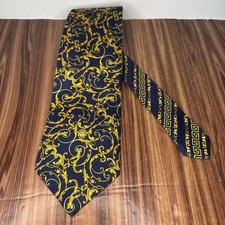 Gravata de seda Gianni Versace vintage dourada e azul cabeça de medusa estampa barroca década de 1990 comprar usado  Enviando para Brazil