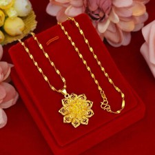 Colar feminino moda folheado a ouro amarelo 24K flor extravagante corrente 18", usado comprar usado  Enviando para Brazil
