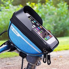 Quadro frontal de bicicleta tela sensível ao toque bolsa de telefone impermeável tubo superior alforje (azul) comprar usado  Enviando para Brazil