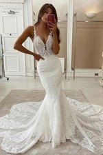 Vestido de noiva boêmio de renda sereia tule macio sexy sem costas praia vestido de noiva comprar usado  Enviando para Brazil