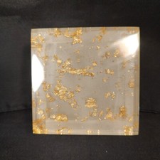 Gold Flakes Acrylic Lucite Clear Top Frosted Bottom Trinket Jewelry Box Square  comprar usado  Enviando para Brazil