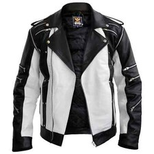 Jaqueta masculina de couro genuíno puro real Thriller Premium preta e branca tamanho XL comprar usado  Enviando para Brazil