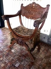 POLTRONA SCRANNO IN NOCE SCOLPITO ITALIA FINE ‘800.OTTIMO STATO.DRAPPO ORIGINALE comprar usado  Enviando para Brazil