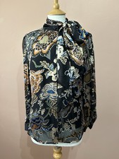 Tory Burch Mieszanka jedwabiu Czarna Kwiatowa Devore Krawat Neck Bluzka UK 10 na sprzedaż  Wysyłka do Poland