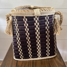 Cesta de vime de armazenamento com alças de corda feita à mão boho hippie tecido natural comprar usado  Enviando para Brazil