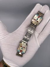 Pulseira de relógio vintage nativa americana Zuni Thunder Bird embutida anos 1950–60, usado comprar usado  Enviando para Brazil