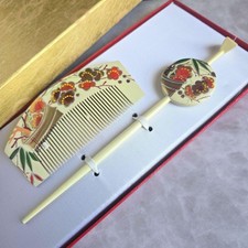 Elegante Grampo de Cabelo de Laca Branca com Detalhes Dourados - Estilo Tradicional Japonês, Li comprar usado  Enviando para Brazil