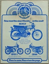 Folheto de vendas Honda Lightweight Motorcycles Benly CB125S CB100 ST90+ início dos anos 1970 comprar usado  Enviando para Brazil