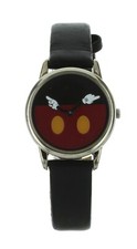 Relógio unissex Disney Mickey Mouse pulseira de couro preta, caixa tom prata MC0239 comprar usado  Enviando para Brazil