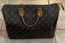 Autêntica bolsa de mão Louis Vuitton de couro Speedy 35 marrom monograma lona, usado comprar usado  Enviando para Brazil