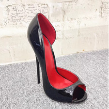 Sapatos femininos peep toe salto agulha 16cm altura couro envernizado sandália festa comprar usado  Enviando para Brazil