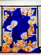 Quimono japonês SEDA, guindastes vintage "Hikifurisode", bordado, fio de ouro, L6'.4543 comprar usado  Enviando para Brazil