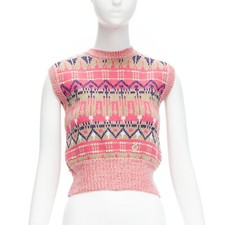 Colete de malha gráfico PACO RABANNE rosa roxo lurex lã virgem XS comprar usado  Enviando para Brazil