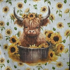 DOIS guardanapos de papel para almoço decoupage/mídia mista - girassol vaca das terras altas - 6,5x6,5” comprar usado  Enviando para Brazil