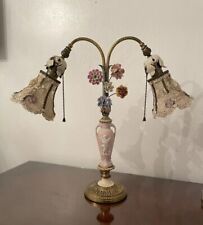 LUMINÁRIA DE MESA VINTAGE FRANCESA BOUDOIR PORCELANA FLORAL OURO ROSA BRONZE DOURADO comprar usado  Enviando para Brazil