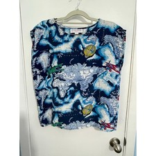 Usado, Blusa de seda vintage Van MacDowell azul média balões de ar quente mapa nuvens anos 80 comprar usado  Enviando para Brazil