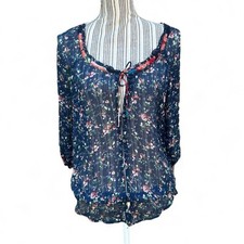 Blusa Abercrombie & Fitch Feminina Vintage Azul Marinho Floral Camponesa Top M com Botões, usado comprar usado  Enviando para Brazil