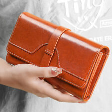 Usado, Carteira longa de couro genuíno encerado a óleo suporte para cartão RFID bolsa de mão feminina comprar usado  Enviando para Brazil