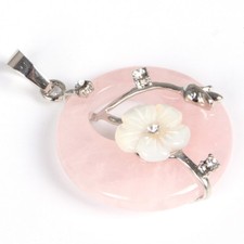 Lindos pingentes de colar de prata com pedra preciosa esculpida em flor de quartzo rosa natural comprar usado  Enviando para Brazil