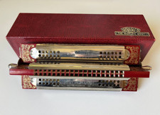 ANTIQUE M HOHNER QUARTET TREMOLO HERMONICA-GERMANY W/BOX, usado comprar usado  Enviando para Brazil