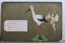 Cartão postal antigo vintage cegonha desenho animado cegonha deixou um bebê vista cartão lembrança padrão comprar usado  Enviando para Brazil