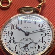 1950s Elgin 575 15 Jewel relógio de bolso placa de ouro laminado 10K com corrente de corda, usado comprar usado  Enviando para Brazil