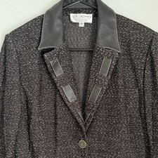 Blazer St. John Collection Marie cinza 10 Santana malha marrom com acabamento em couro, usado comprar usado  Enviando para Brazil