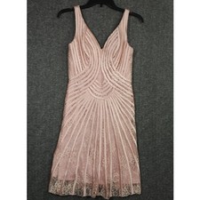 Mini vestido de renda Basix Black Label tamanho 2 abertura traseira rosa nude, usado comprar usado  Enviando para Brazil
