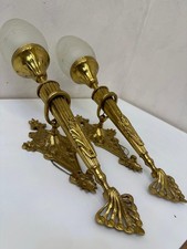 Par de Arandelas de Parede de Latão Dourado Império Francês Apliques de Tocha – Vidro Fosco comprar usado  Enviando para Brazil