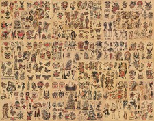 Flash de tatuagem estilo vintage tradicional Sailor Jerry 50 folhas 11x14 old school 2 comprar usado  Enviando para Brazil