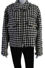 Jaqueta de malha Gucci feminina com zíper frontal GG bolso franja xadrez preta branca tamanho IT 44 comprar usado  Enviando para Brazil