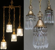 Usado, Candelabro de teto vintage 4-lite ferramenta latão lírio cristal prismas n dossel comprar usado  Enviando para Brazil