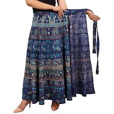 Vestido maxi longo boho saia envoltório algodão feminino indiano azul elefante mandala, usado comprar usado  Enviando para Brazil